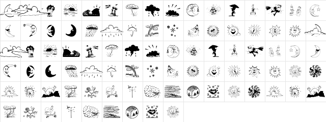 WeatherBats Regular  glyph index