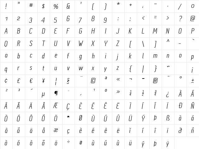 Cynapse Pro OSF Italic  glyph index