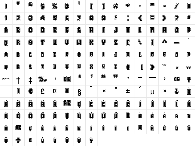 Zylinder Regular  glyph index