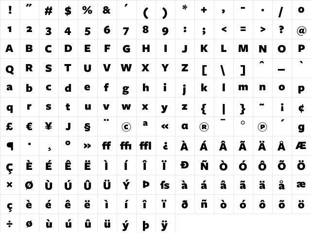 Freight Sans Black  glyph index