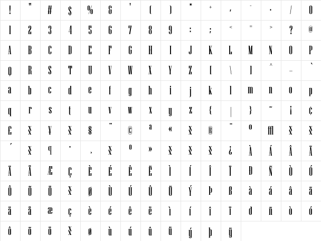 Niagara Solid  glyph index
