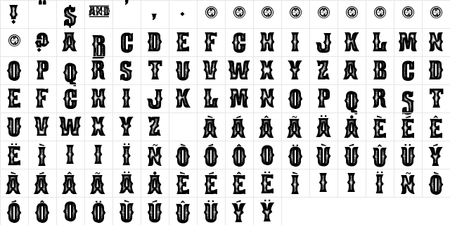 Boots & Spurs Regular  glyph index