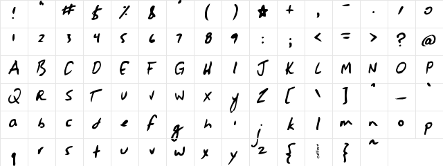 Jessescript Regular  glyph index