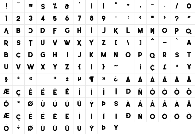 Leonardo-SemiRounded Demo  glyph index