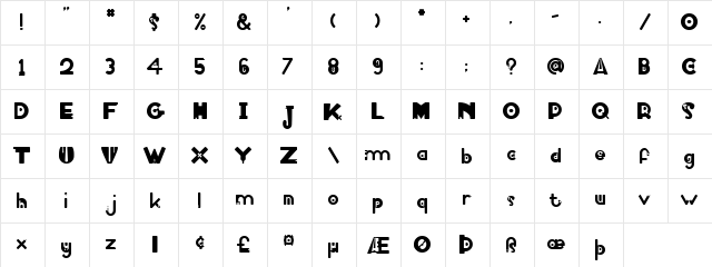 Underlapped Regular  glyph index