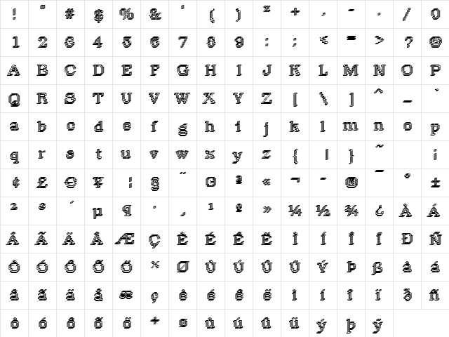Rough14 Bold  glyph index