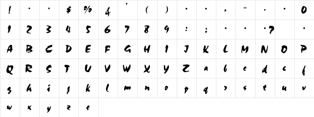 Chalkboard Regular  glyph index