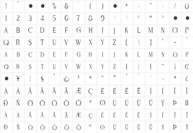 NEVOCLARA Regular  glyph index