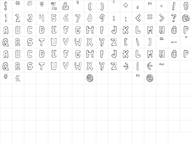 Earthshaker Regular  glyph index
