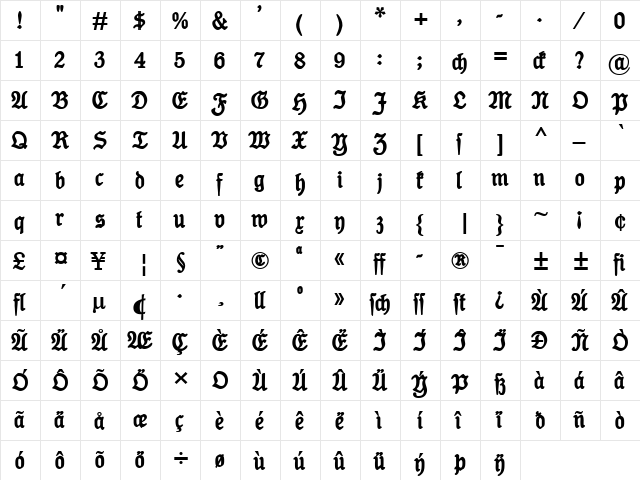 Koenig-Type Bold  glyph index