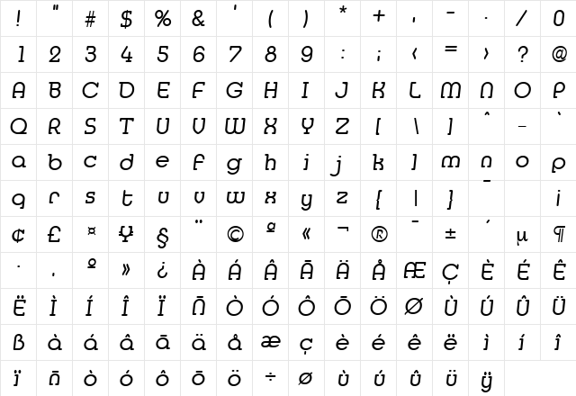 Media-Serial RegularItalic  glyph index