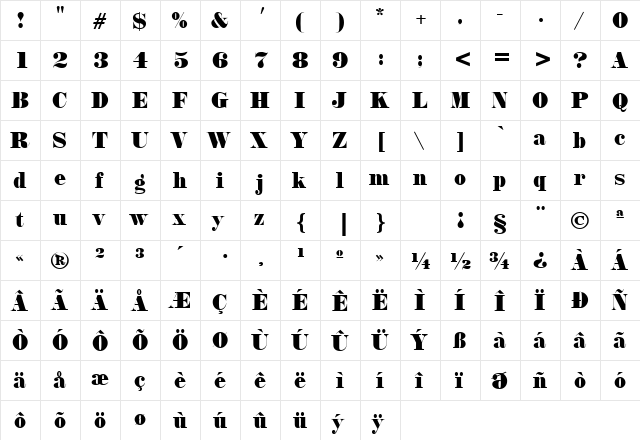 PT Cargo Normal  glyph index