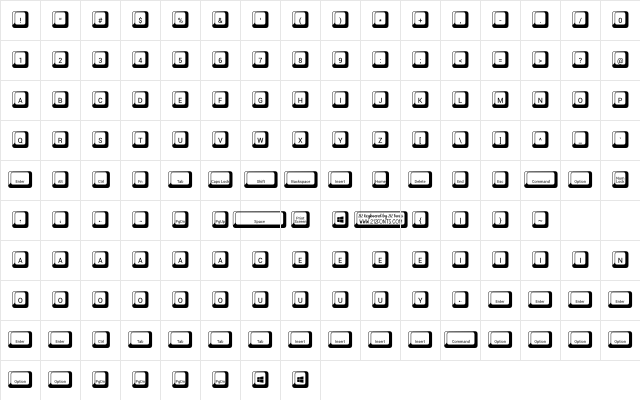 212 Keyboard Regular  glyph index