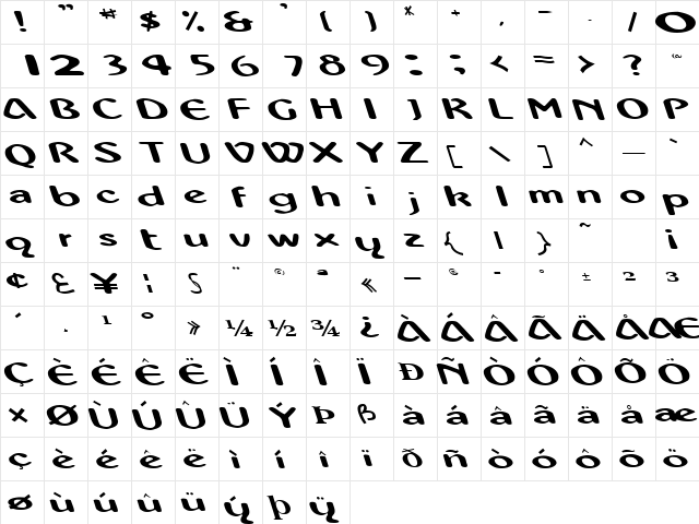 Fancy Regular  glyph index