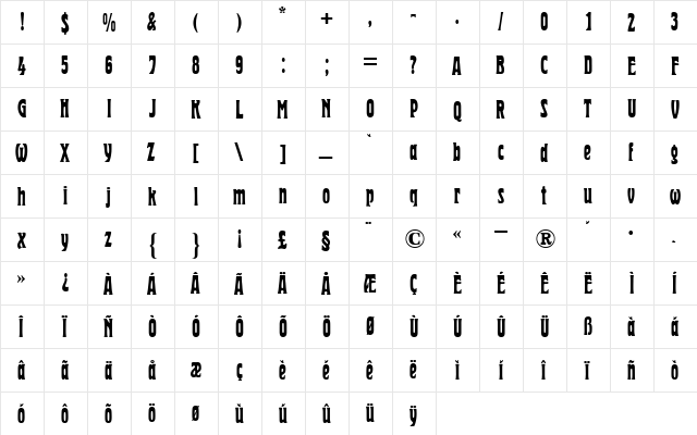 Herold Reklameschrift Regular  glyph index