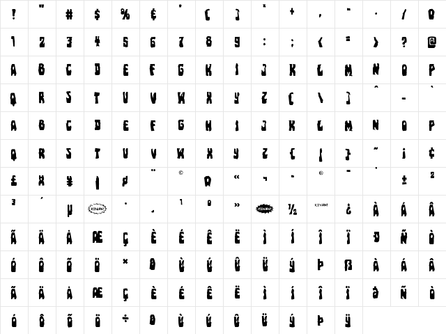 Pocket Monster Mangled Regular  glyph index