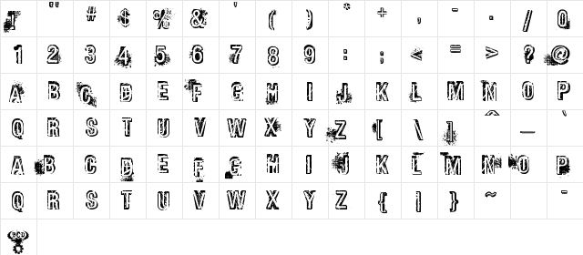 Phat Grunge Bold Bold  glyph index