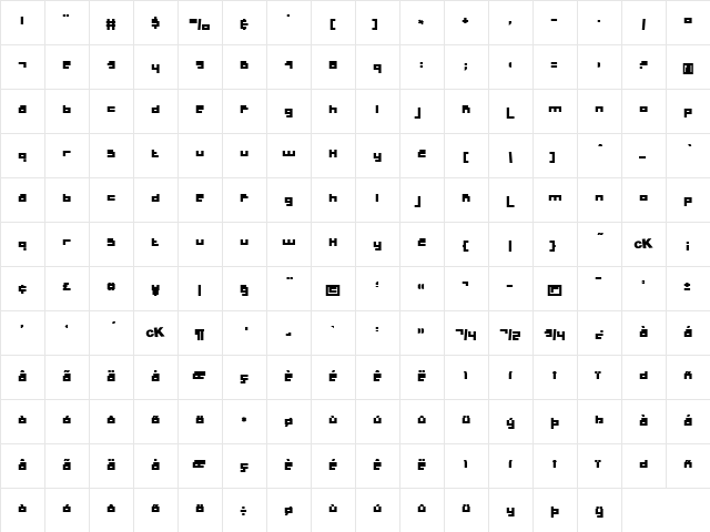 Schleepy Regular  glyph index