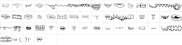 CreatureBuilderMouths Regular  glyph index