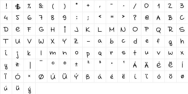 Grabstein HandSchrift Regular  glyph index
