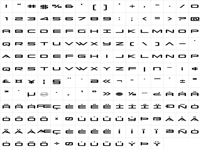 Grand Sport Regular  glyph index