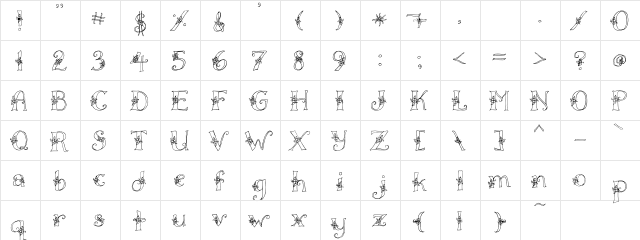 LOT Pressed Flowers Regular  glyph index