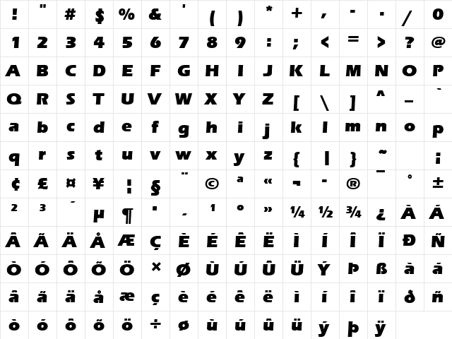 Eras Ultra ITC Regular  glyph index