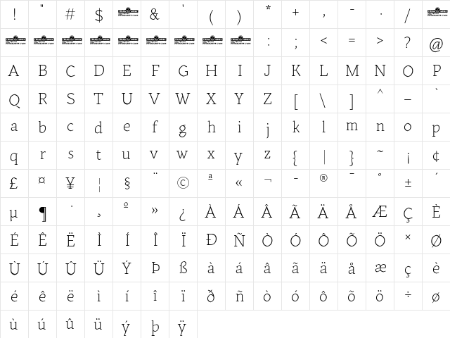 Kitsch Text Trial Extralight  glyph index