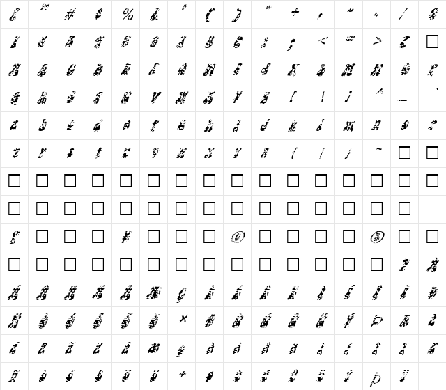 FZ JAZZY 14 HOLEY ITALIC Regular  glyph index