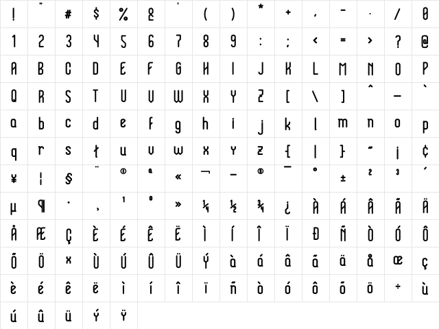 HolySans-Bold Bold  glyph index