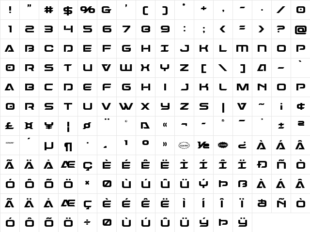 Dameron Regular  glyph index