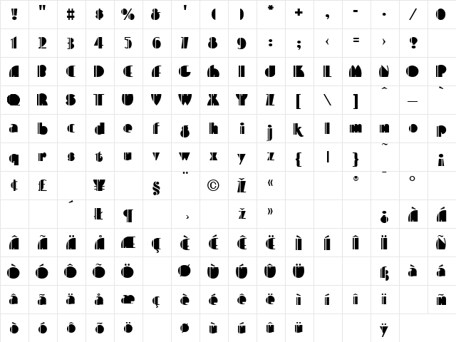 Plaza Suite Regular  glyph index