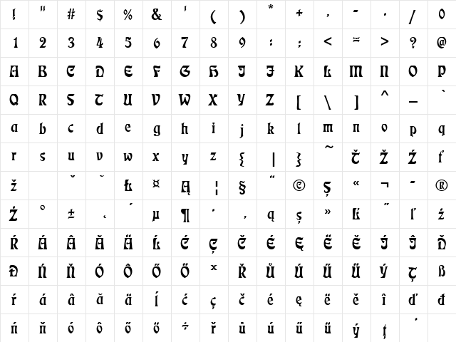 EckmannDEE Regular  glyph index