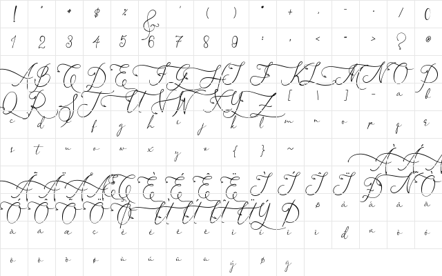 Asmelina Harley Regular  glyph index