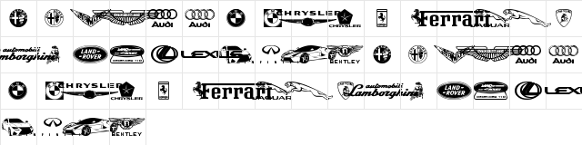 Famous Car 1 Regular  glyph index
