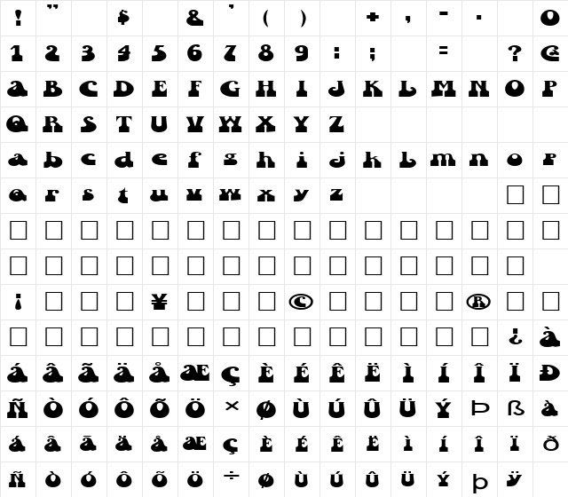 FZ JAZZY 16 EX Normal  glyph index