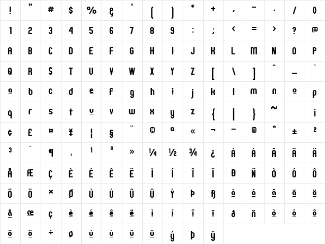 Zillah Modern Upper Regular  glyph index