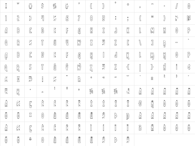 Yankee Clipper Outline Regular  glyph index