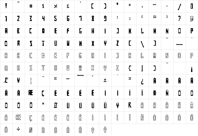 Zigzag Regular  glyph index