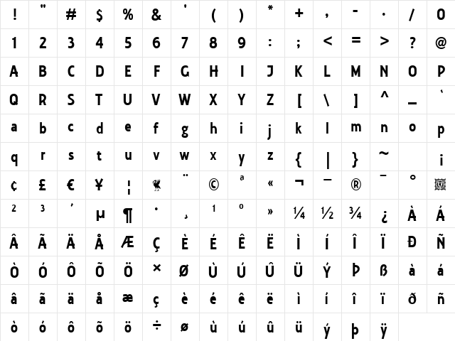 Collegiate Regular  glyph index