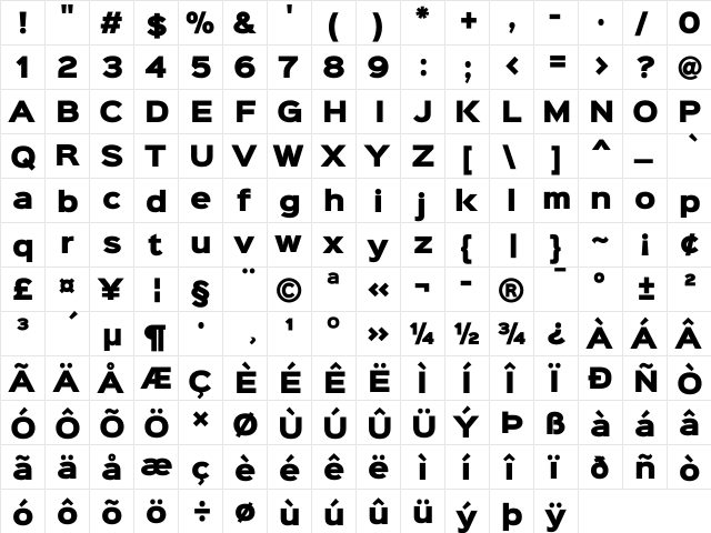 Sinkin Sans 900 X Black 900 X Black  glyph index