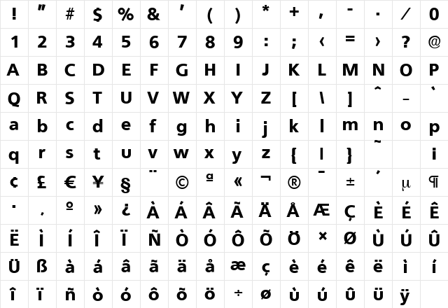 QuebecSerial-Heavy Regular  glyph index