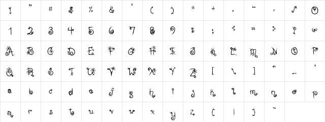 PC Bug Tracks Regular  glyph index