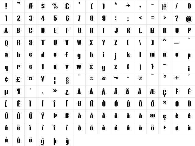 Bluefish STENCIL DEMO Regular  glyph index