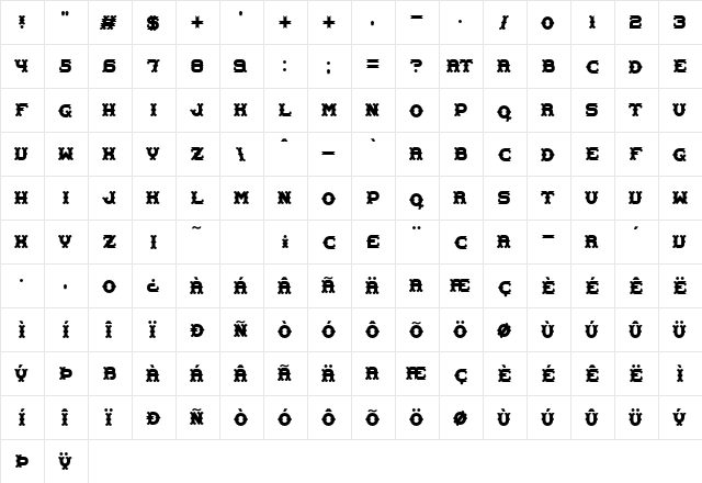 Carnival Centenary Regular  glyph index