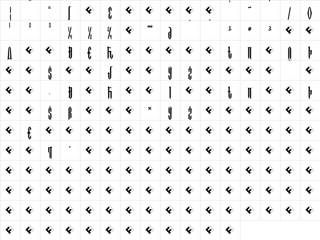 Imperial-LongBoneExp Regular  glyph index