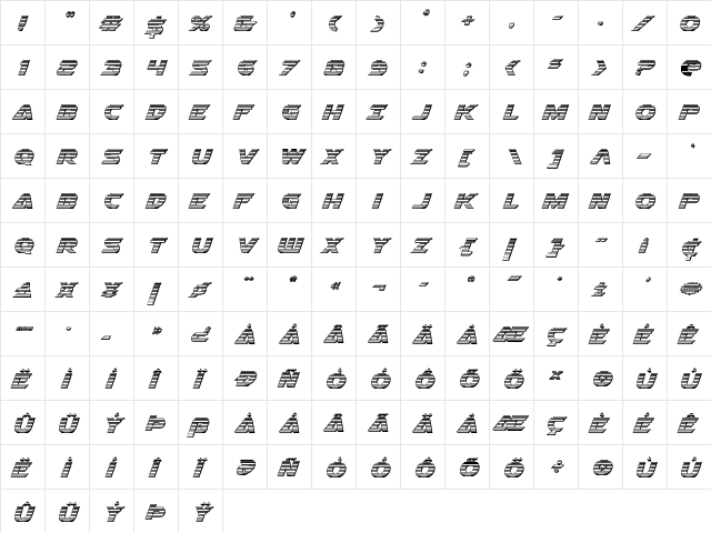 Airstrike Chrome Regular  glyph index