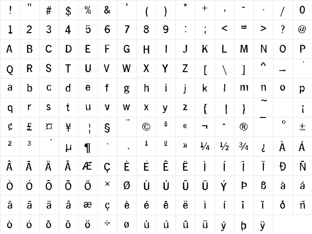 Dirty34 Becker Regular  glyph index