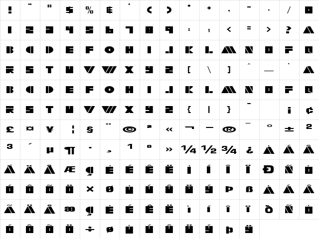 ArtyTimesReg52 Regular  glyph index