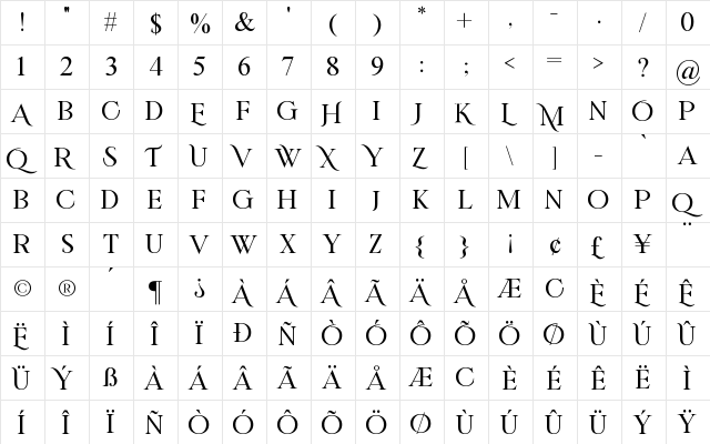 RIVERFLOWS Regular  glyph index